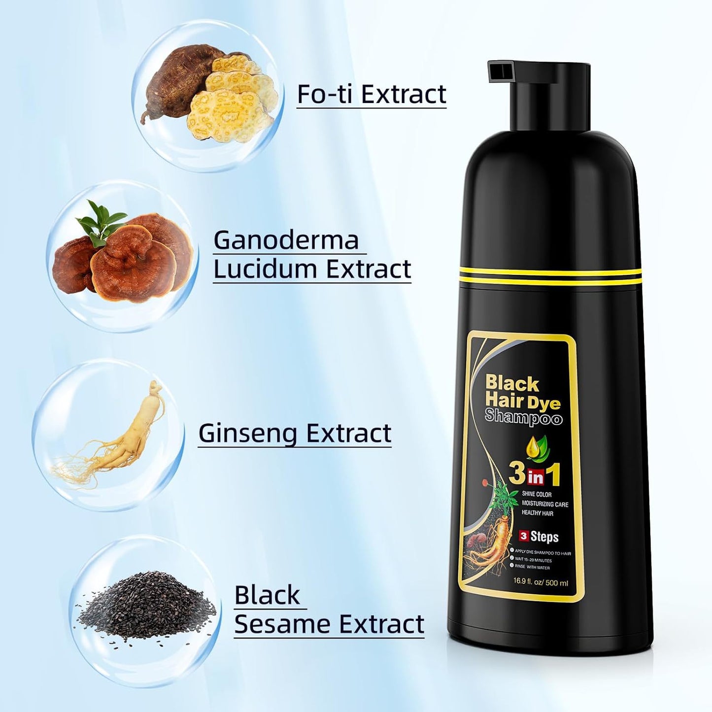 BLACK HAIR DYE SHAMPOO 3-IN-1