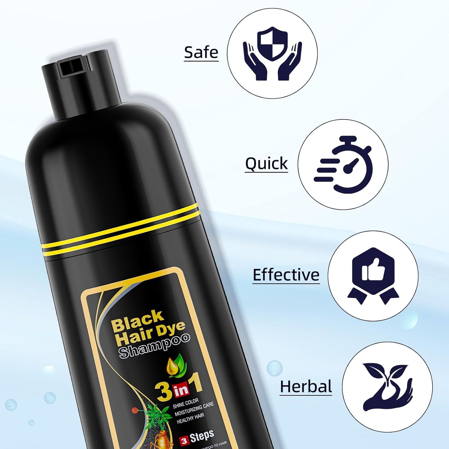 BLACK HAIR DYE SHAMPOO 3-IN-1