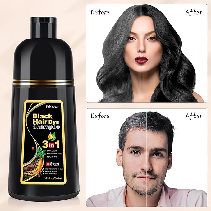 BLACK HAIR DYE SHAMPOO 3-IN-1